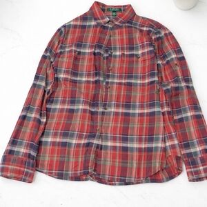 Barbour Red and Green Plaid Button-Down Shirt